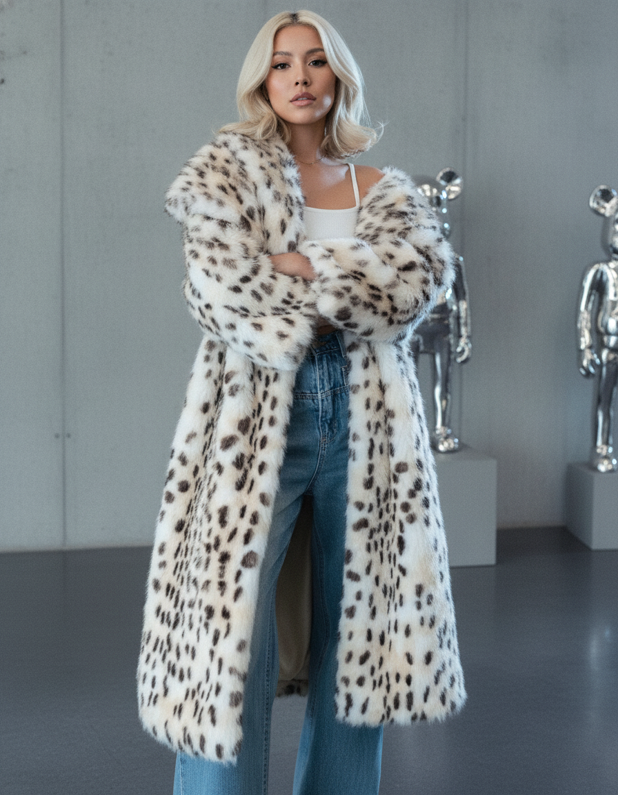 Asteria Snow-Leopard Faux-Fur Coat