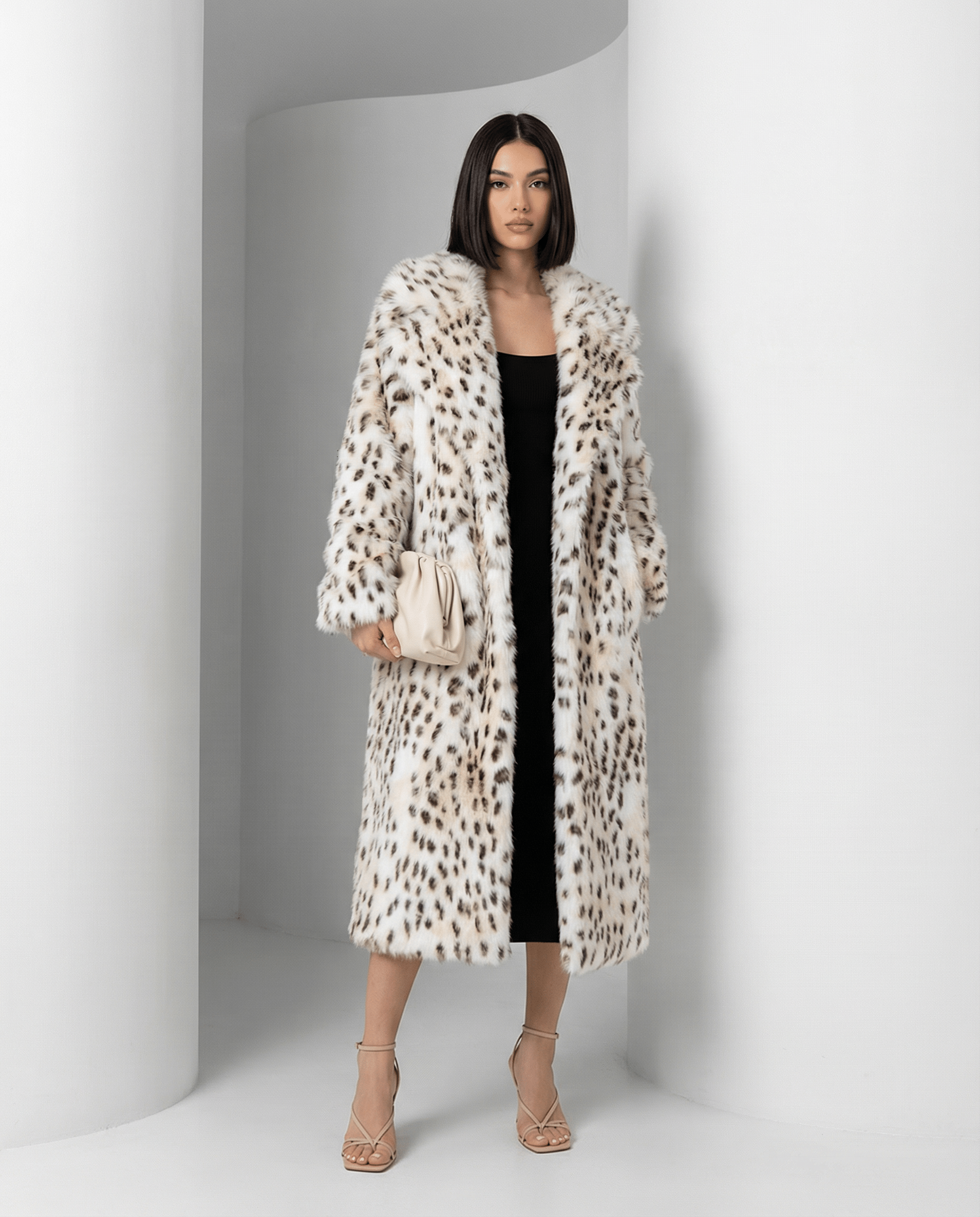 Asteria Snow-Leopard Faux-Fur Coat
