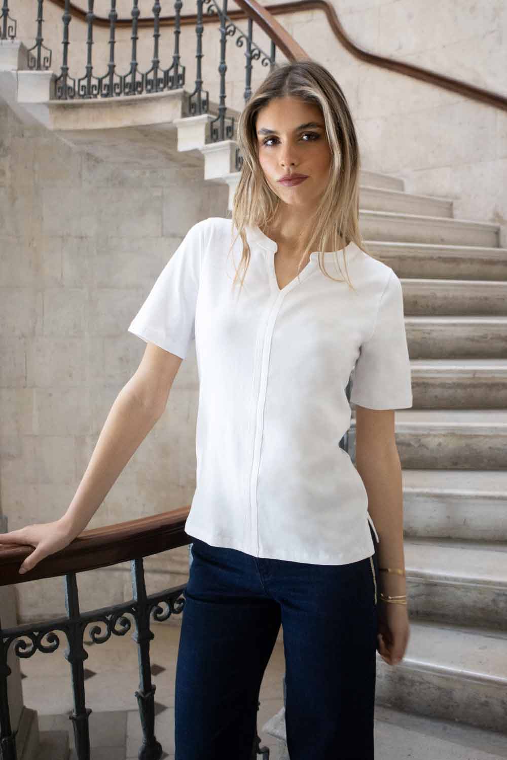 Bella Short Sleeve V Cotton Tee